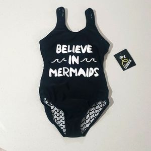 Art Class Girls Bathing Suit size- 6X w/ Logo "  Believe in Mermaids "